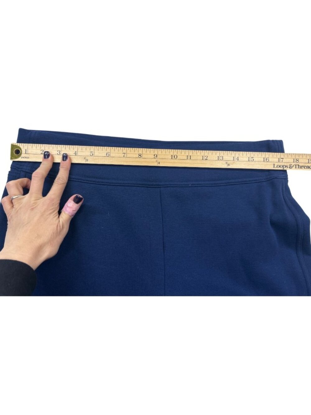 Lands’ End Navy Blue Knit Wide Leg Sweatpants Women's L  Comfortable Pull-On - Picture 7 of 10
